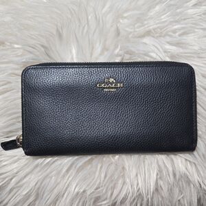 Coach Navy Leather Accordion Zip Around Wallet